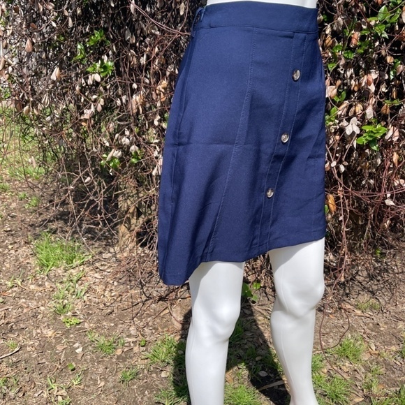 Shein Navy Blue Faux Button Down Fit & Flare Mini Skirt - Picture 2 of 7